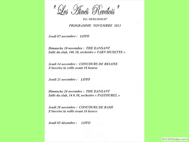 Programme de novembre 2013